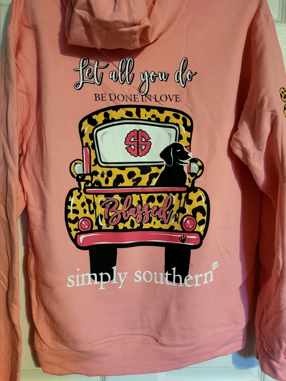 Simply Southern Coral "Live Life" Leopard-Print Hoodie - Picture 6 of 6